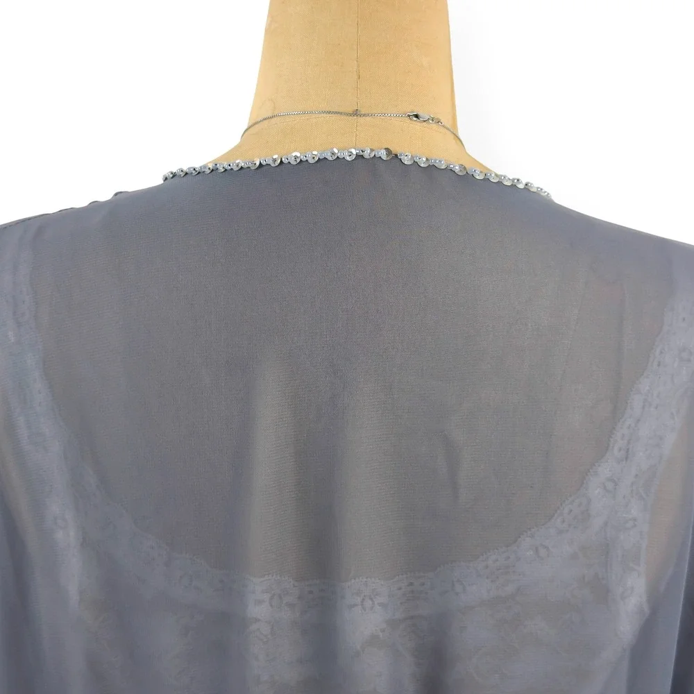 Y2K Sequin Trim Sheer Cardigan Open Front Fairy Grunge Whimsical Size M-XL - Picture 10 of 10
